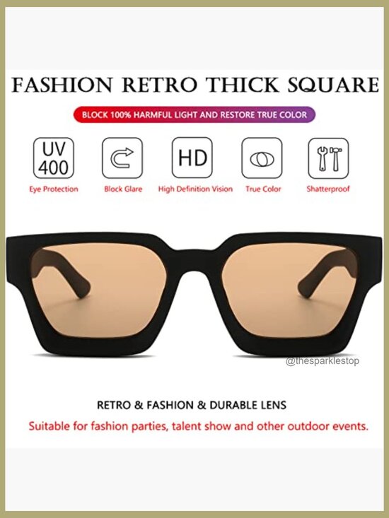 Square Thick Frame Sunglasses Unisex Retro Shades Designer Style main image 7